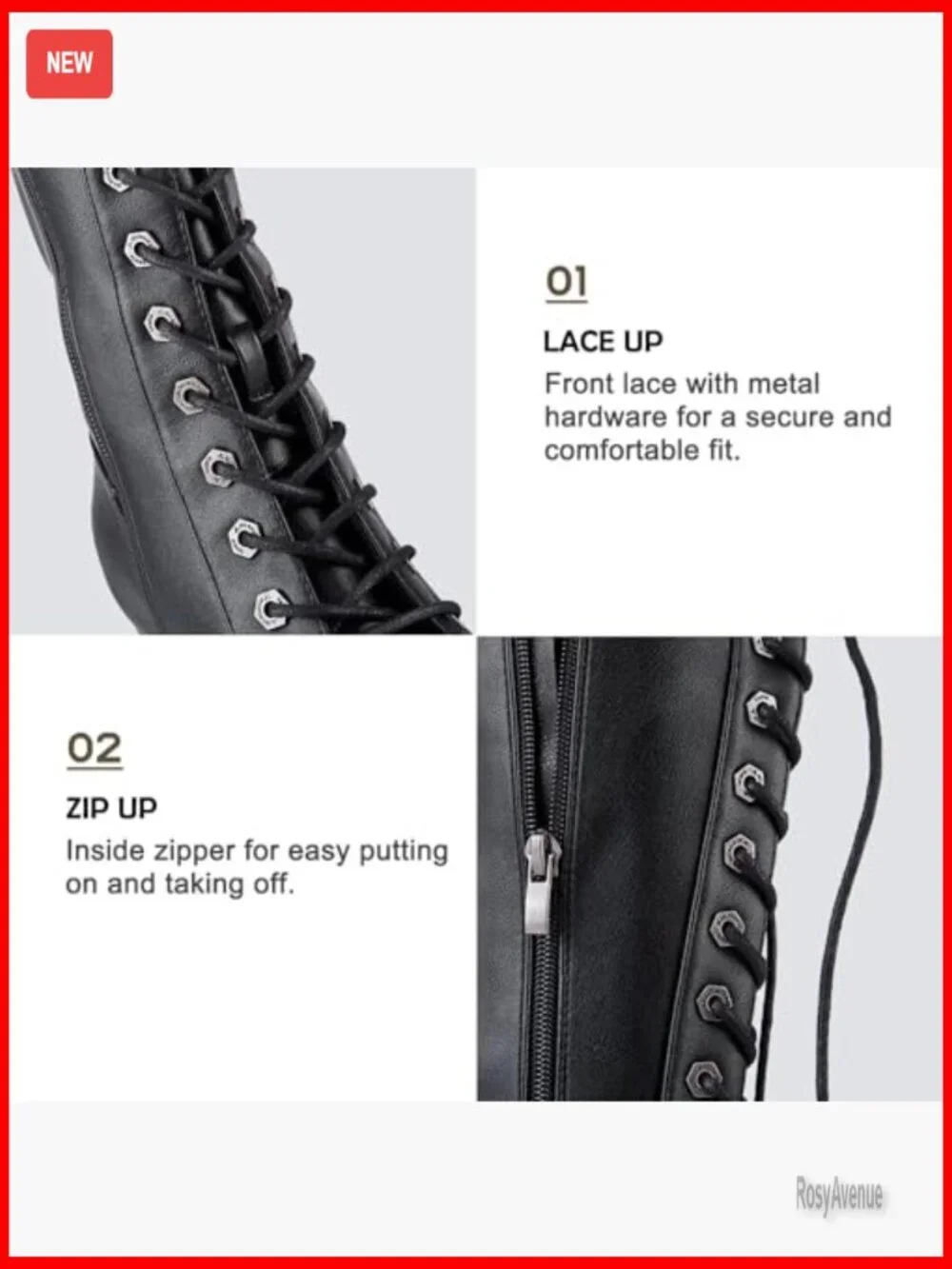 Faux Leather Over The Knee Boots Lace Up Chunky Heel Biker Style